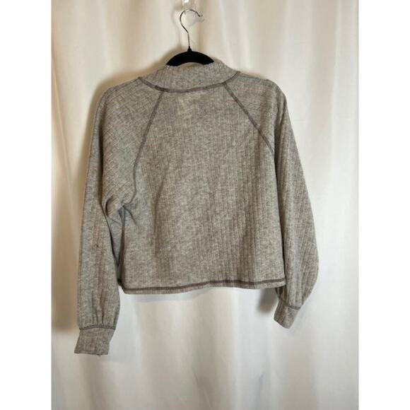 Lush Mockneck Cropped Ribbed Long Sleeve Sweater Plush Heather Grey Size XSmall - Picture 3 of 6